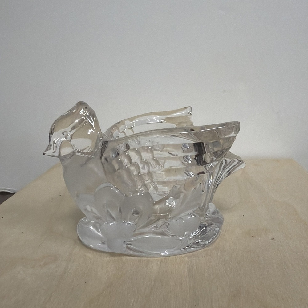 Gorham Clear Crystal‎ Glass CARDINAL Candle Tea Light Votive Holder Bird